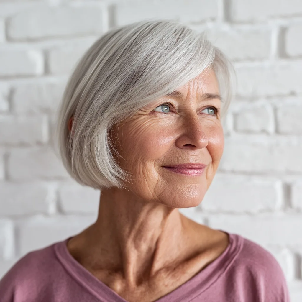 Chic Softly Textured Silver Bob with Subtle Layers