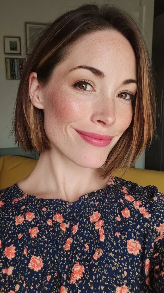 Chic Straight Lob with Subtle Caramel Highlights