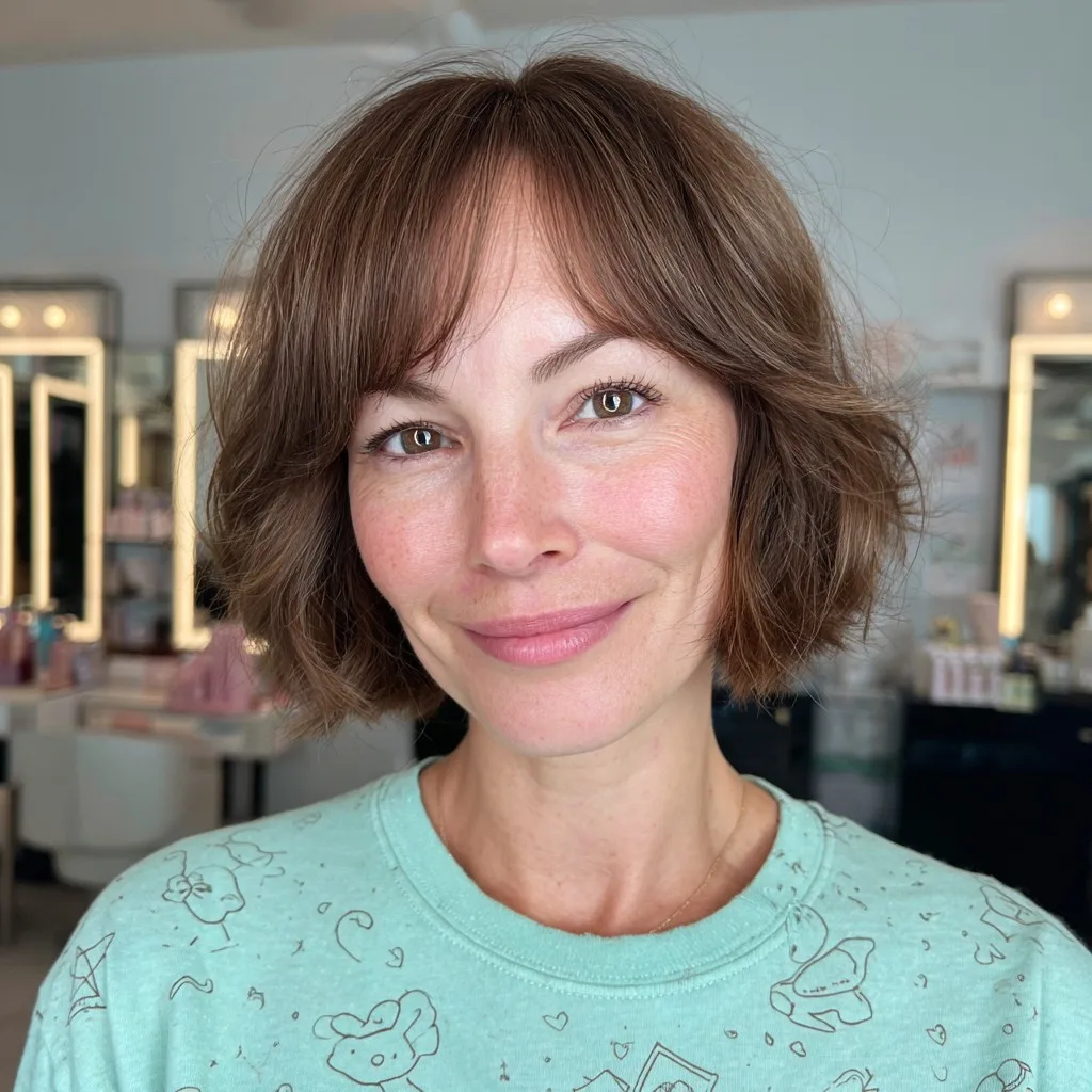 Chic Textured Bob with Soft Curtain Bangs