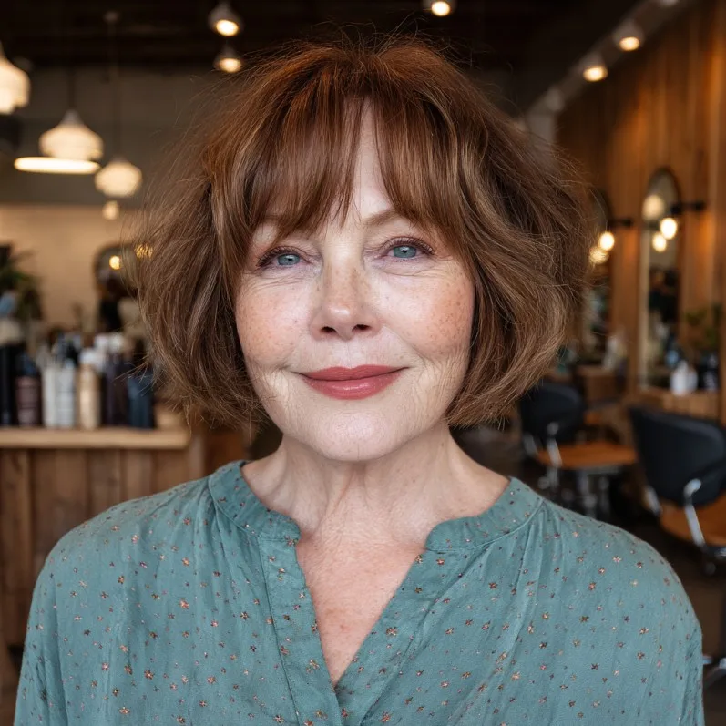 Chic Textured Bob with Soft Curtain Bangs