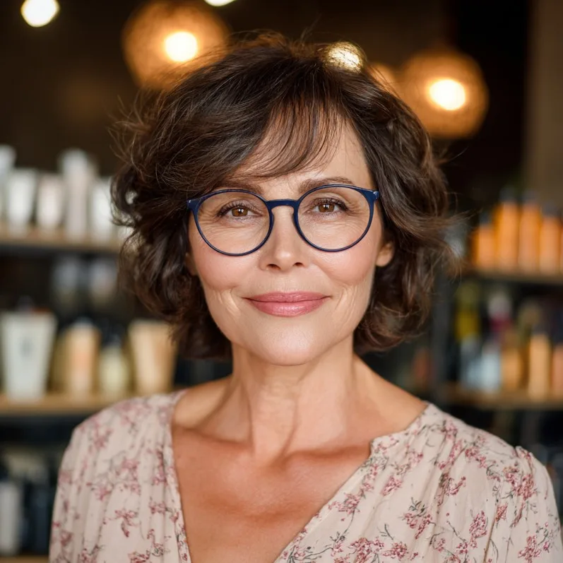 Chic Textured Curls with Subtle Bangs