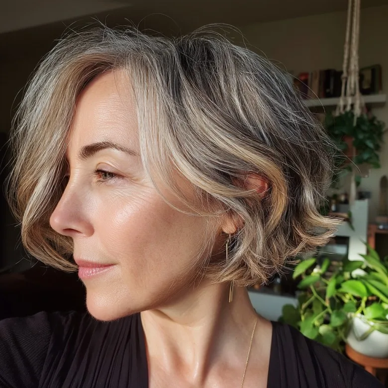 Chic Textured Gray Bob with Soft Waves