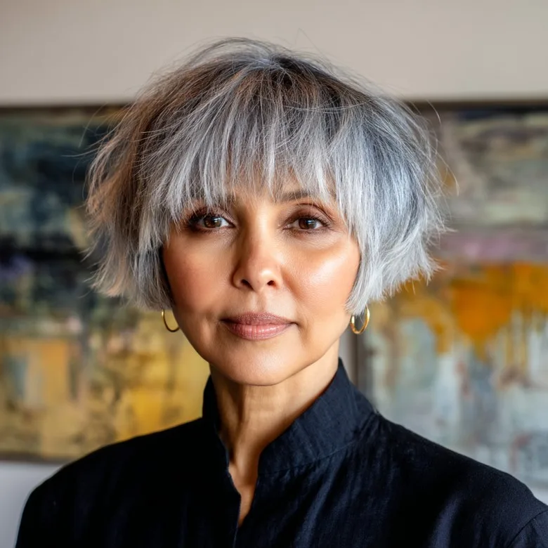 Chic Textured Gray Bob with Volume