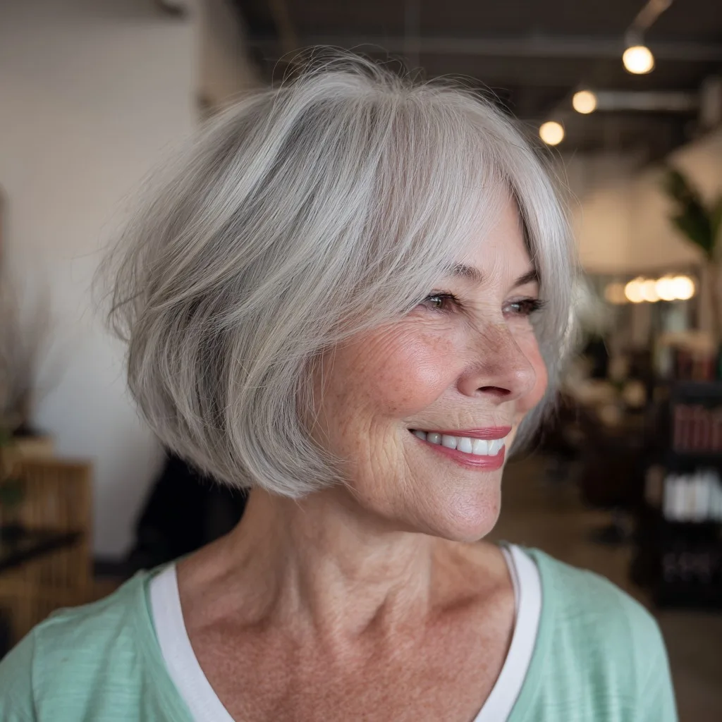 Chic Textured Jaw-Length Bob with Curtain Bangs