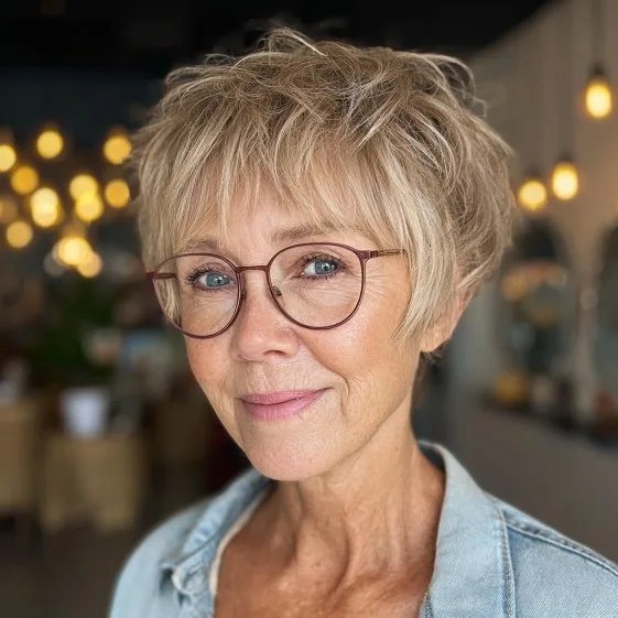 Chic Textured Pixie Cut with Soft Golden Highlights