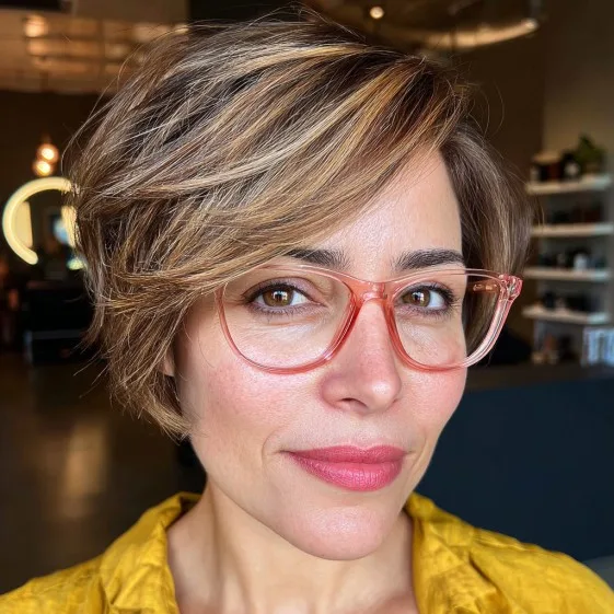 Chic Textured Pixie Cut with Subtle Caramel Highlights