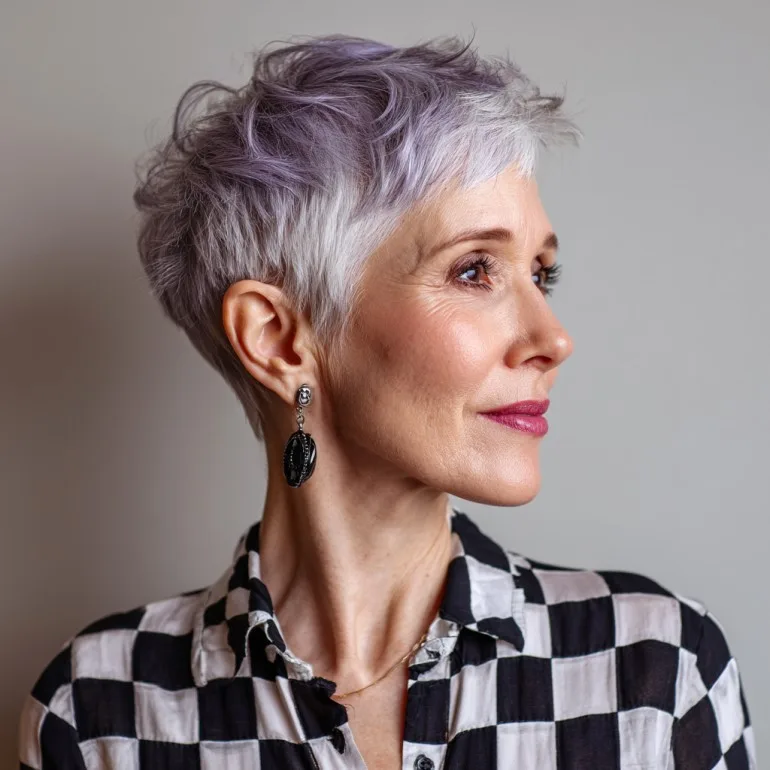 Chic Textured Pixie with Soft Lavender Highlights