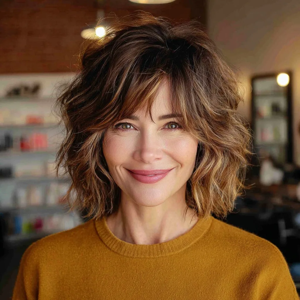 Chic Textured Shag Bob with Wispy Bangs