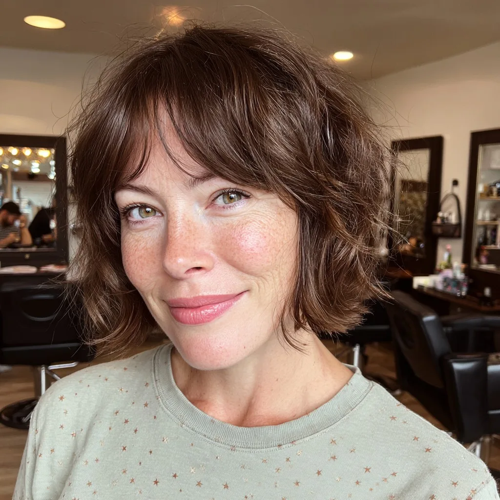 Chic Textured Shaggy Bob with Curtain Bangs