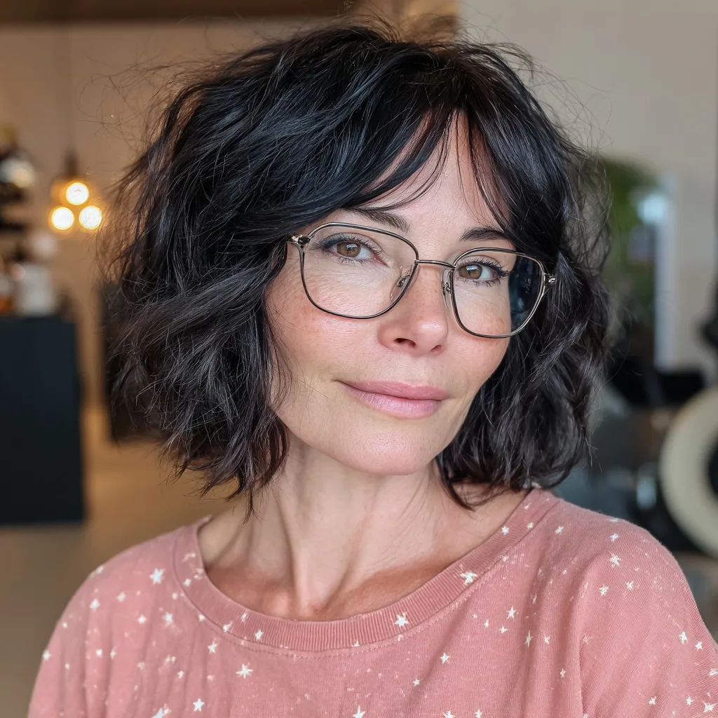 Chic Textured Shaggy Bob with Soft Curtain Bangs