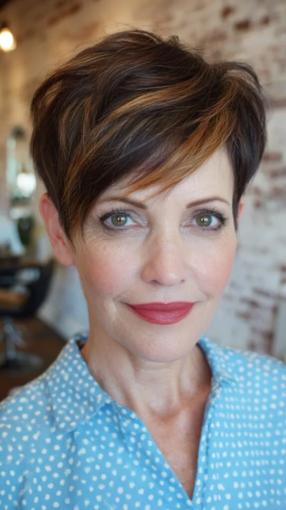 Chic Textured Short Pixie with Subtle Caramel Highlights