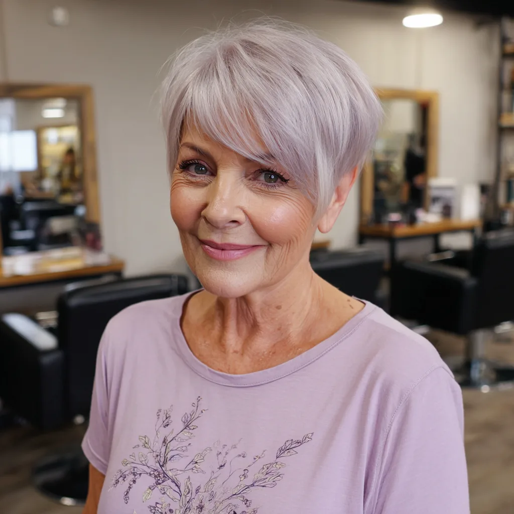 Chic Textured Side-Swept Pixie with Soft Lavender Tones