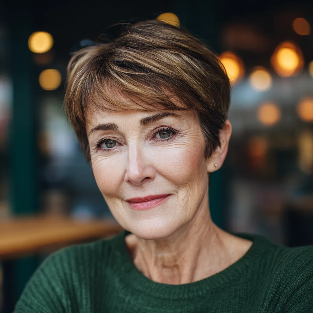 Chic Textured Side-Swept Pixie with Subtle Highlights