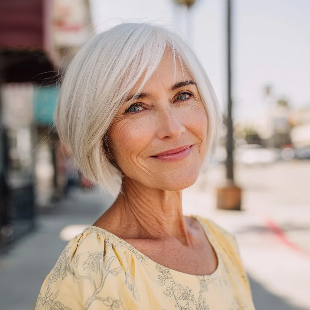 Chic Textured Silver Bob with Soft Face-Framing Layers