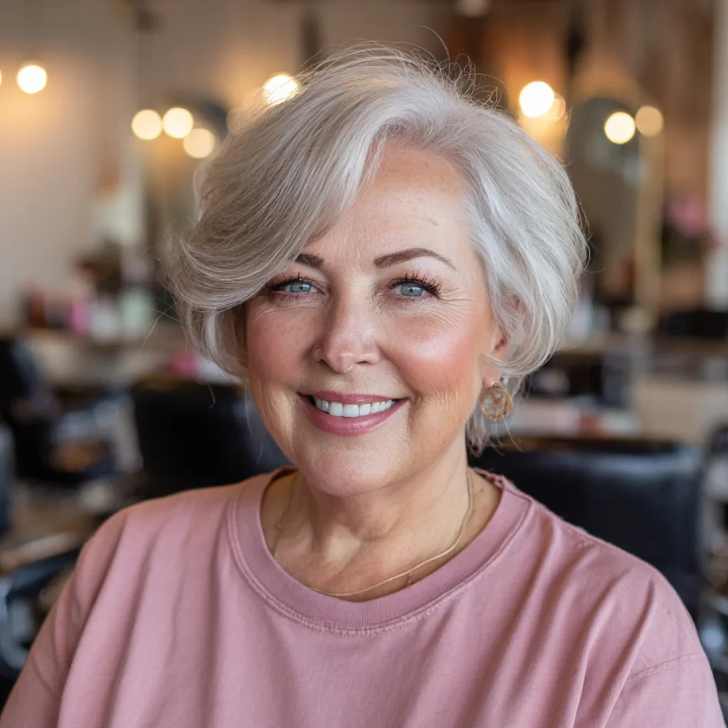 Chic Textured Silver Bob with Soft Waves