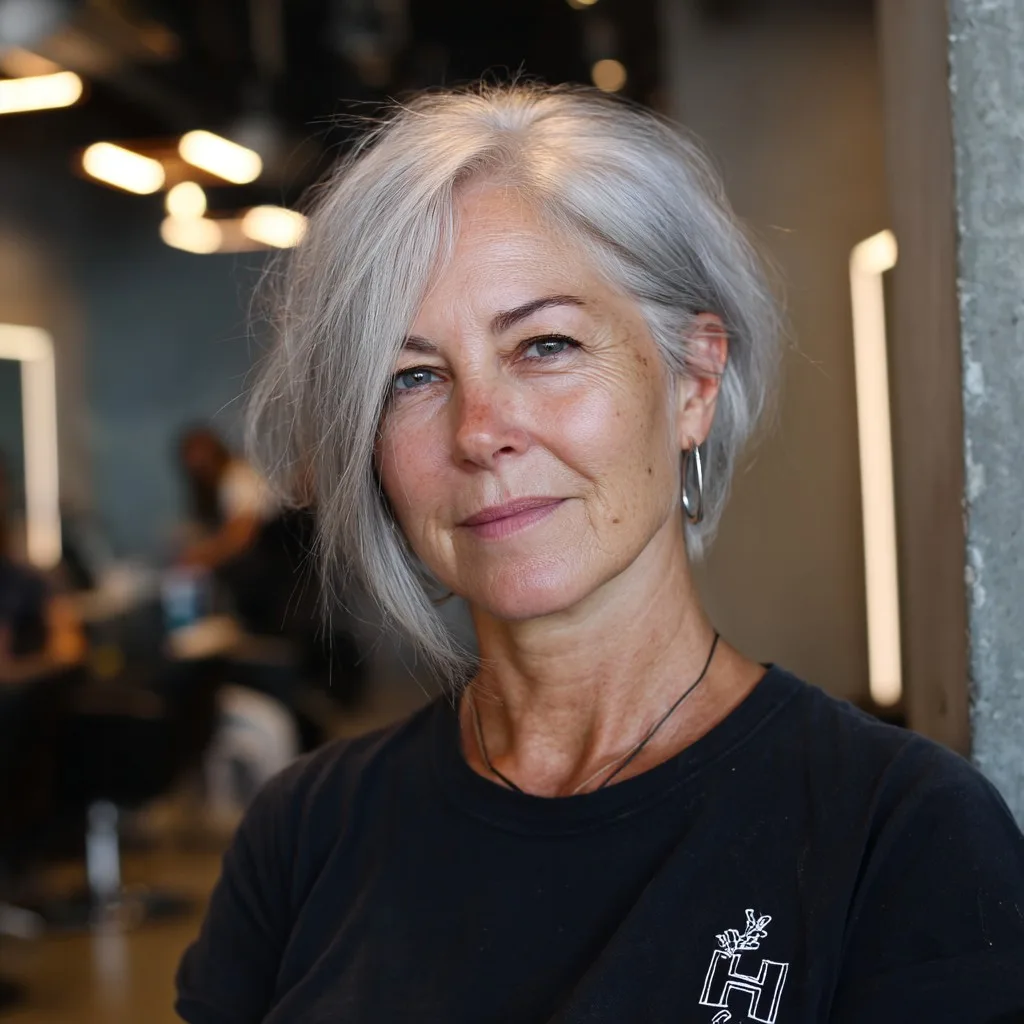 Chic Textured Silver Lob with Face-Framing Layers