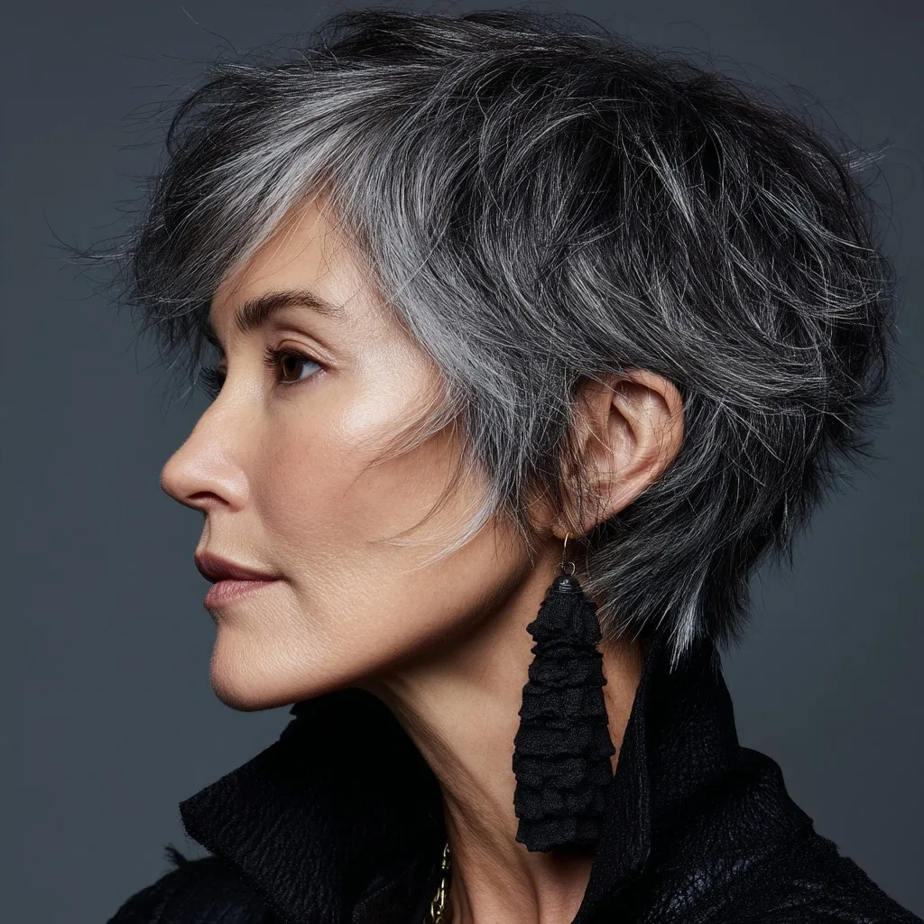 Chic Textured Silver Mixie Haircut with Elegant Layers