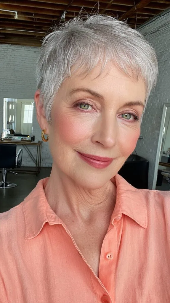 Chic Textured Silver Pixie with Soft Layers