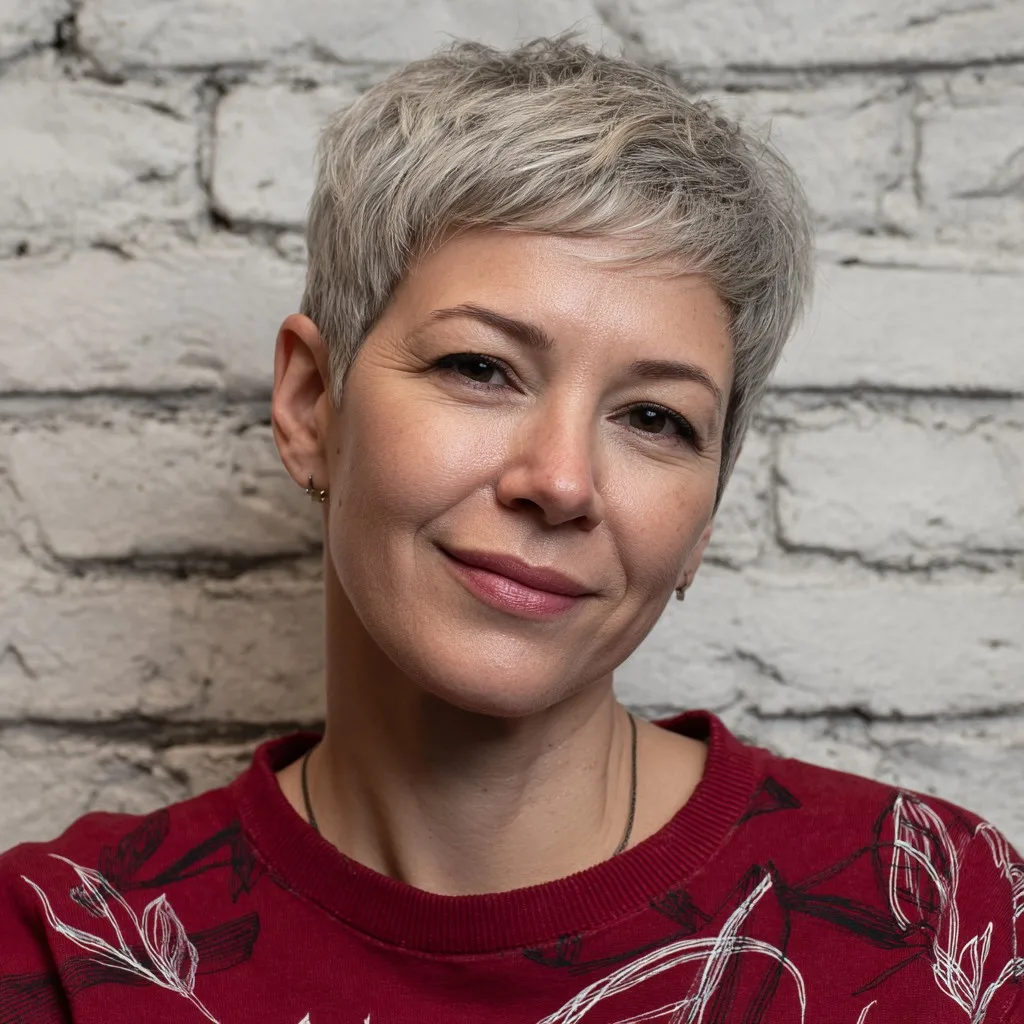 Chic Textured Silver Pixie with Soft Layers