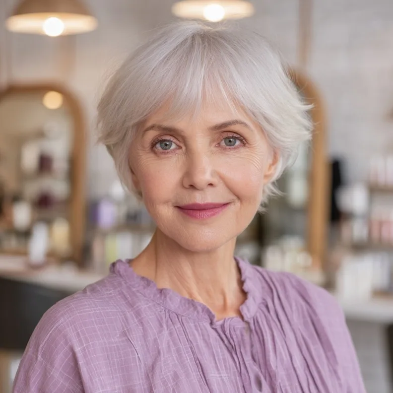 Chic Textured Silver Pixie with Soft Layers