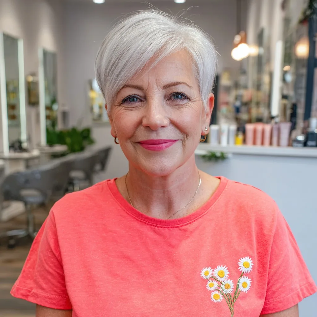 Chic Textured Silver Pixie with Soft Volume