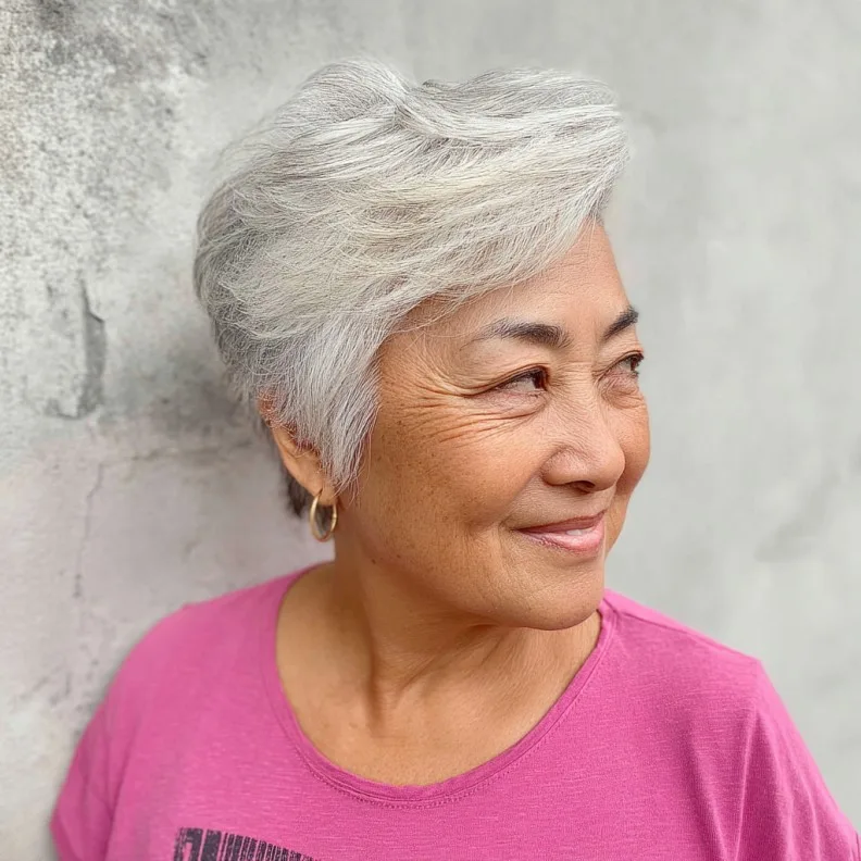 Chic Textured Silver Pixie with Soft Volume