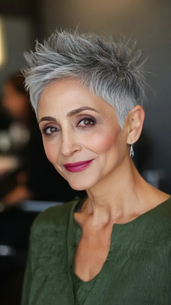 Chic Textured Spiky Pixie Cut with Silver Highlights