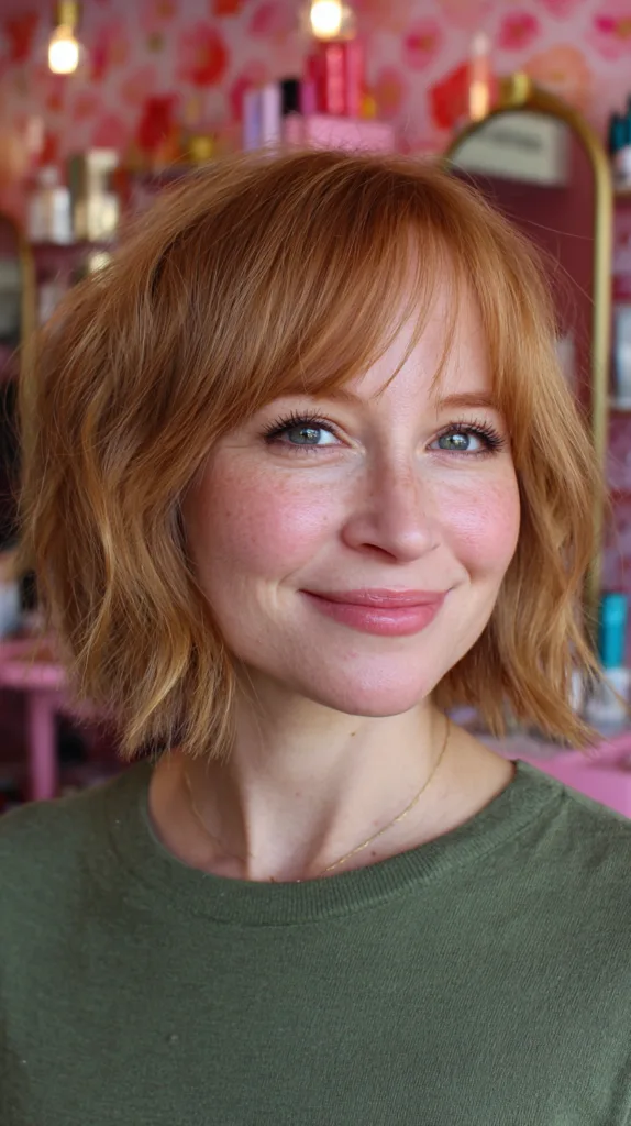Chic Textured Wavy Bob with Soft Bangs
