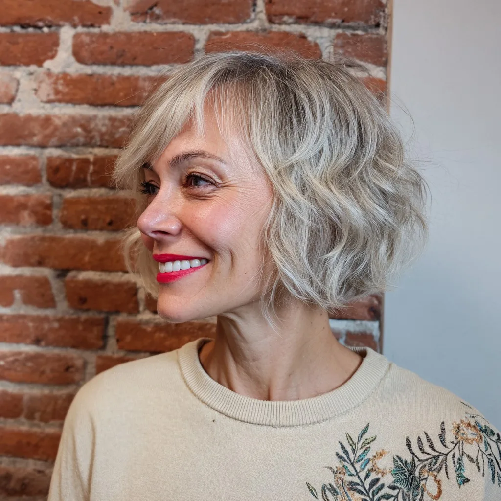 Chic Textured Wavy Bob with Subtle Highlights