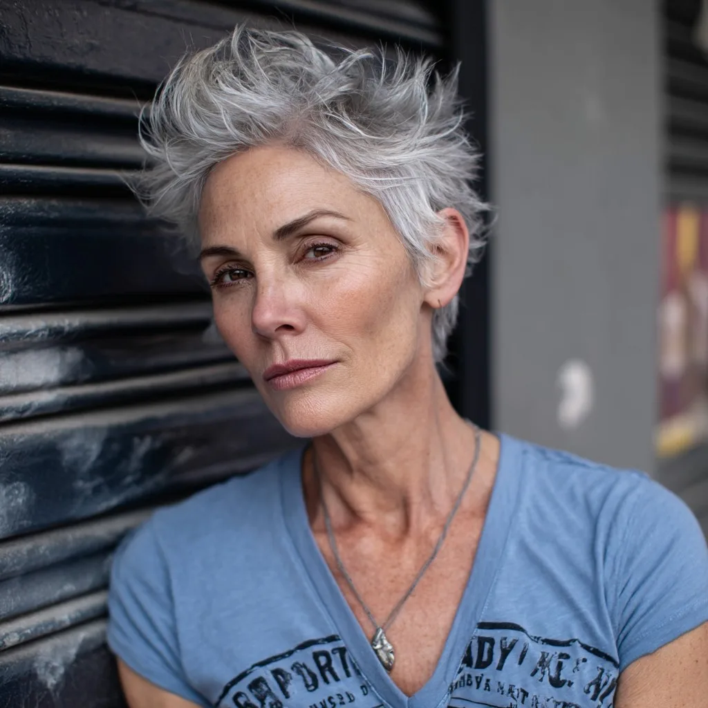 Chic Tousled Silver Pixie Cut