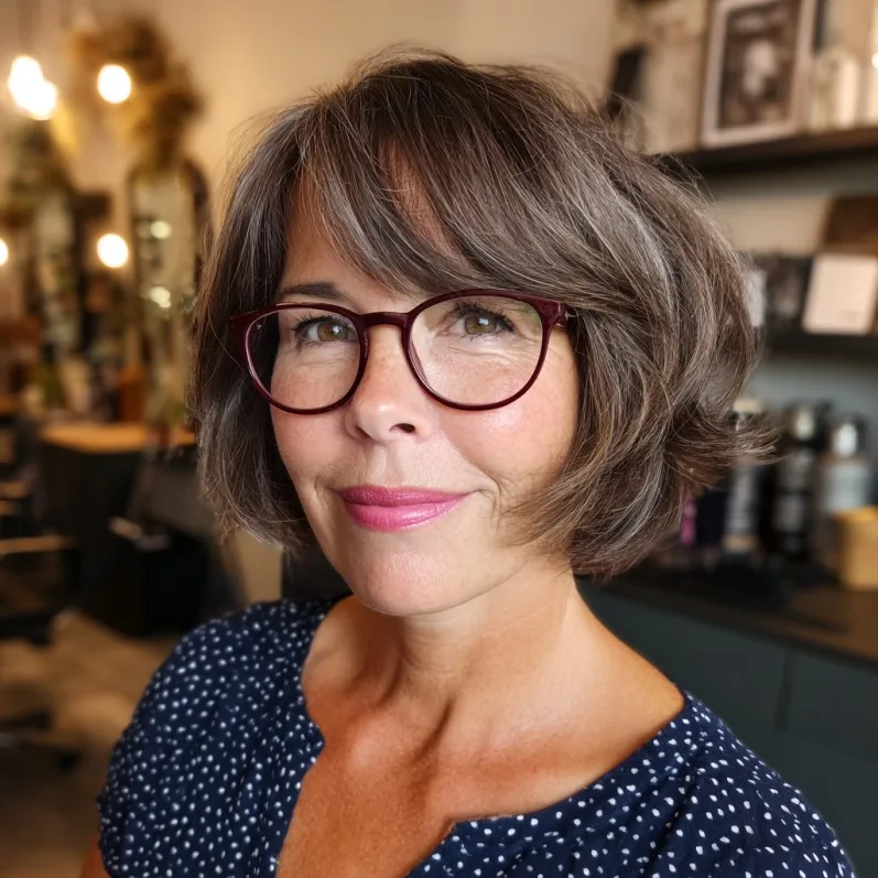 Chic Voluminous Textured Bob with Soft Fringe