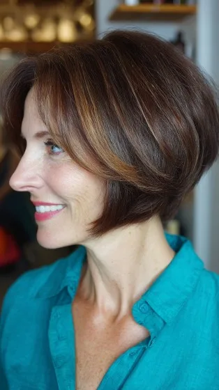 Chic Warm Brown Stacked Bob with Subtle Highlights