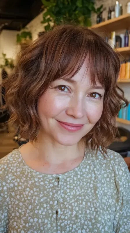 Chic Wavy Bob with Playful Long Bangs