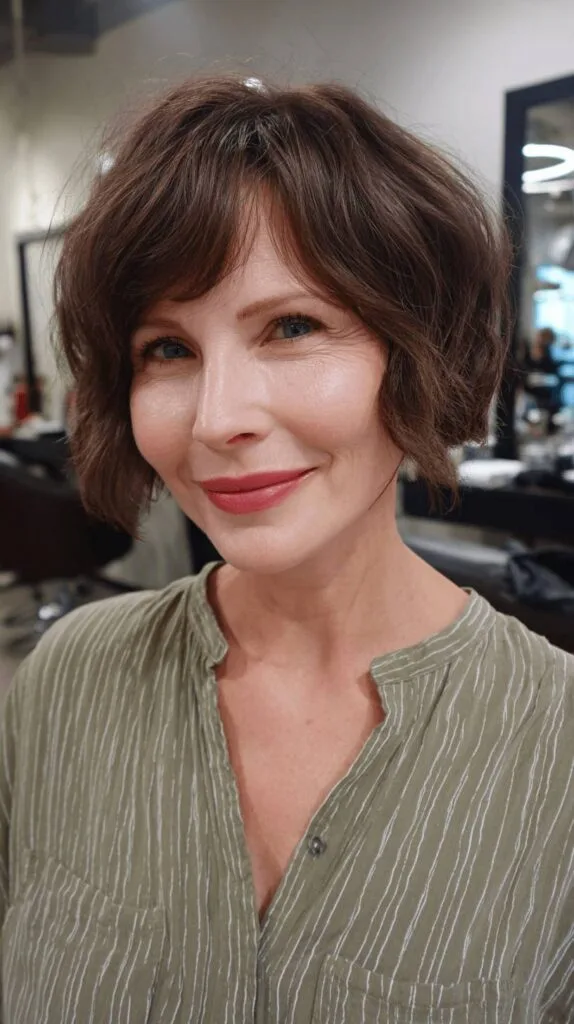 Chic Wavy Textured Bob with Soft Bangs