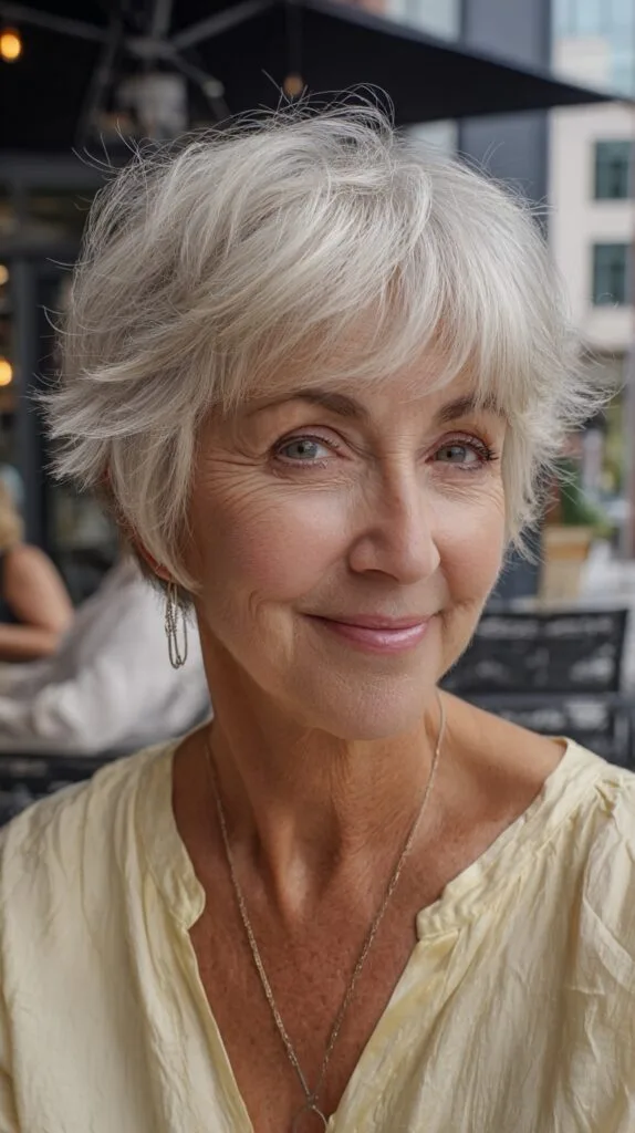 Chic Wispy Silver Layered Cut for Mature Elegance