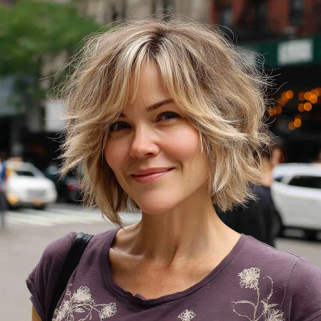 Choppy Layered Shaggy Bob with Soft Curtain Bangs