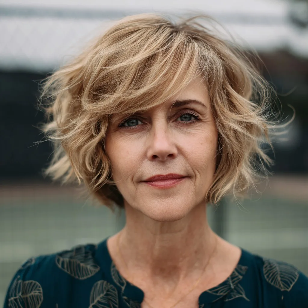 Choppy Textured Blonde Bob with Soft Waves