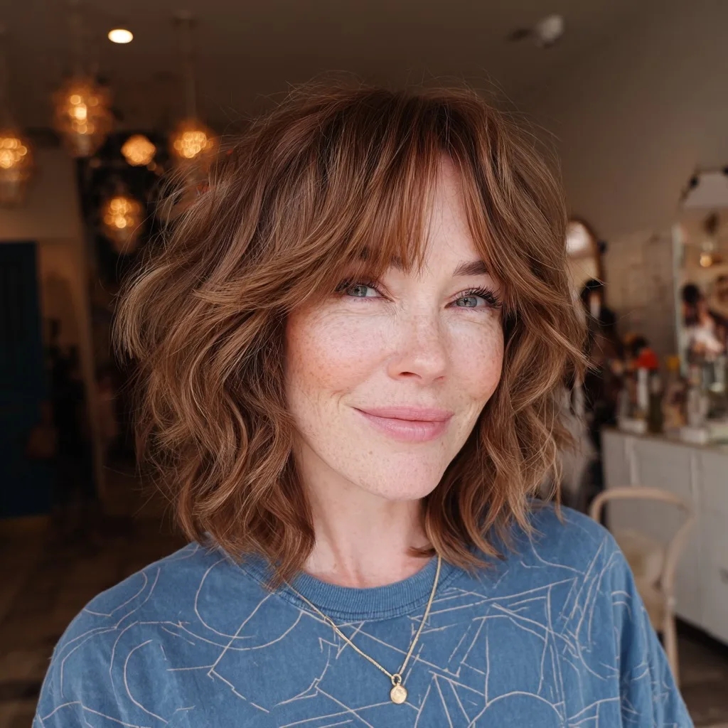 Choppy Textured Bob with Face-Framing Bangs