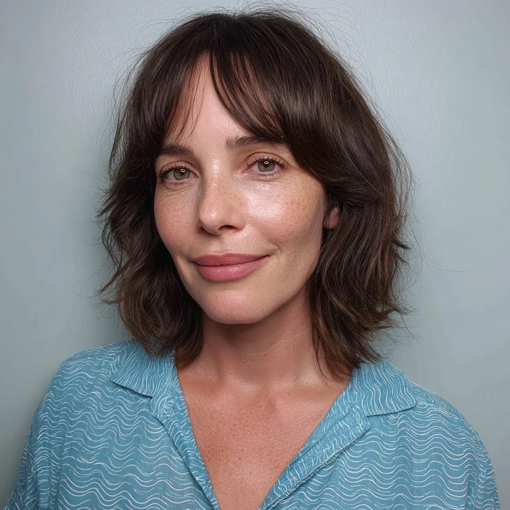 Choppy Textured Bob with Soft Curtain Bangs