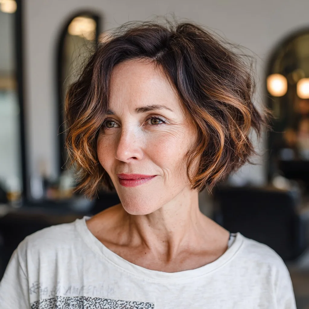 Choppy Textured Bob with Warm Highlights
