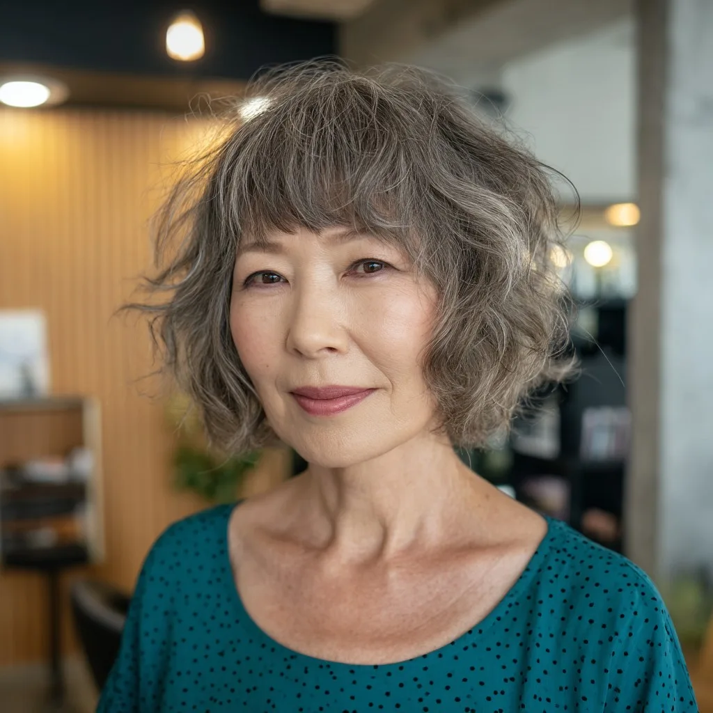 Choppy Textured Gray Bob with Soft Waves