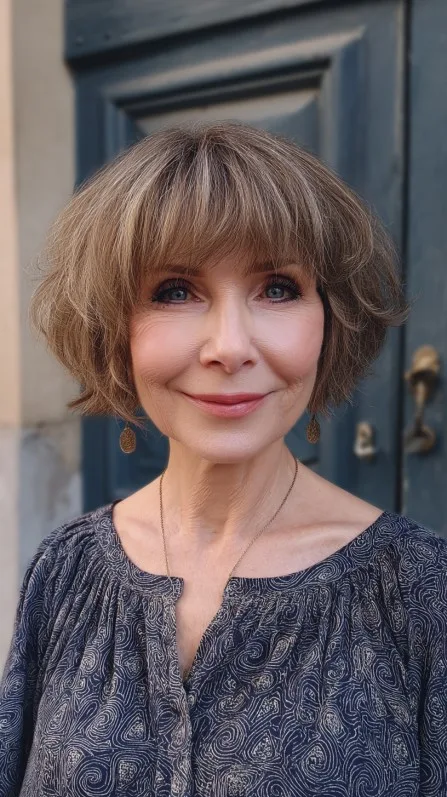 Choppy Textured Jagged Bob with Soft Bangs