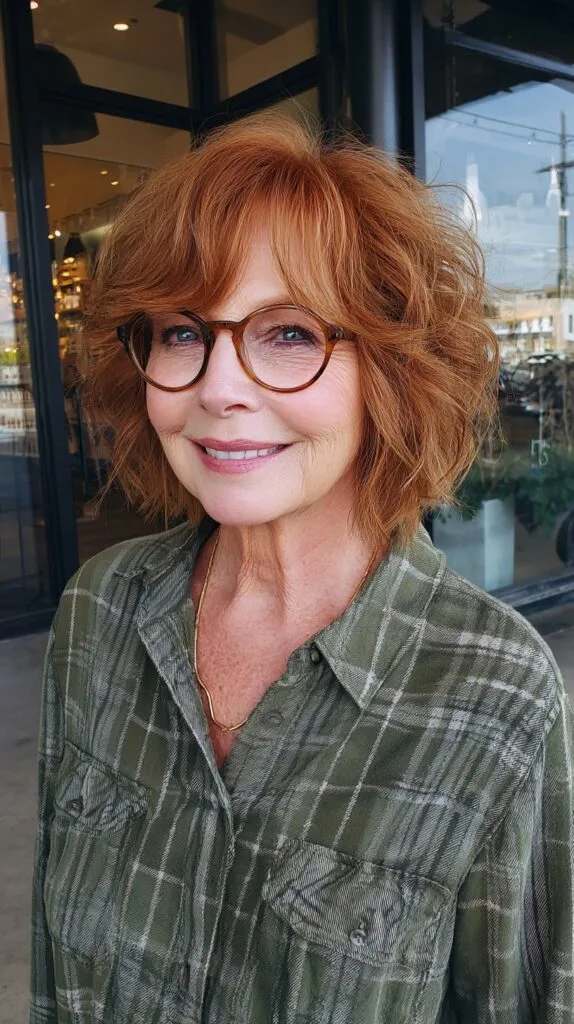 Cinnamon Textured Chin-Length Bob with Curtain Fringe