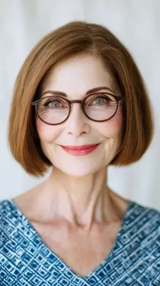 Classic Chestnut Rounded Bob with Subtle Volume