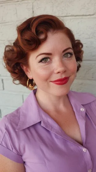 Classic Retro-Inspired Curly Lob with Side Swept Bangs