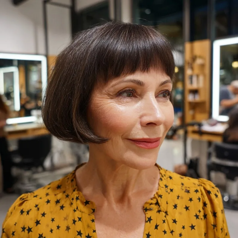 Classic Rounded Bob with Blunt Bangs