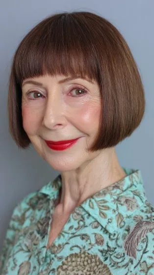 Classic Rounded Bob with Soft Blunt Bangs