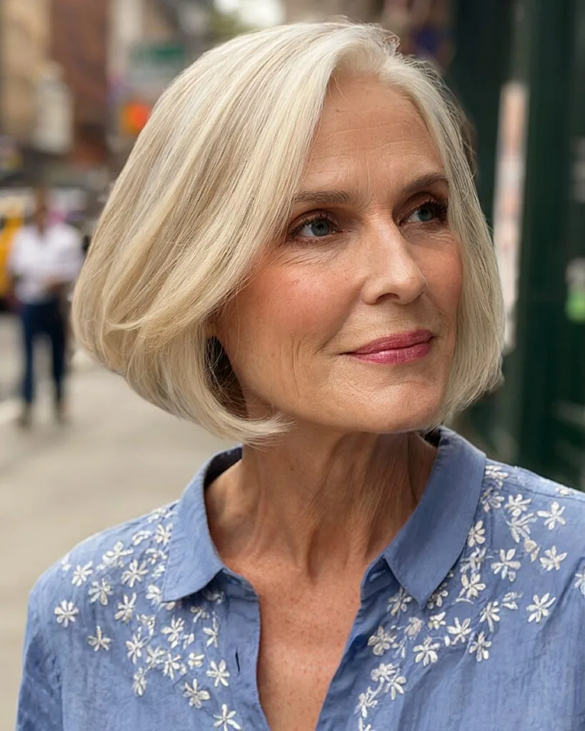 Classic short bob with soft layers for women over 70 with fine straight hair