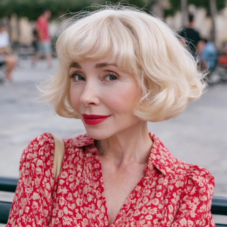 Classic Soft Curly Bob with Wispy Bangs
