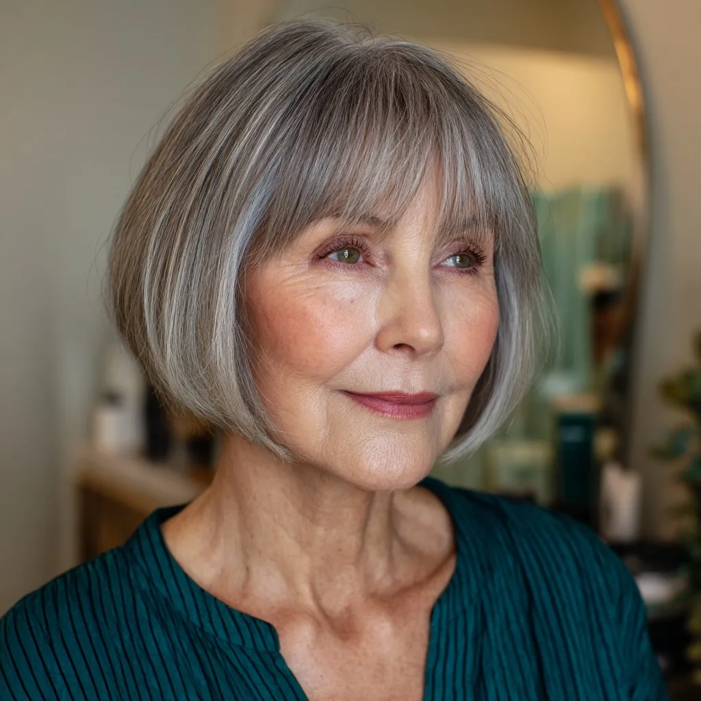 Classic Soft Gray Bob with Wispy Bangs